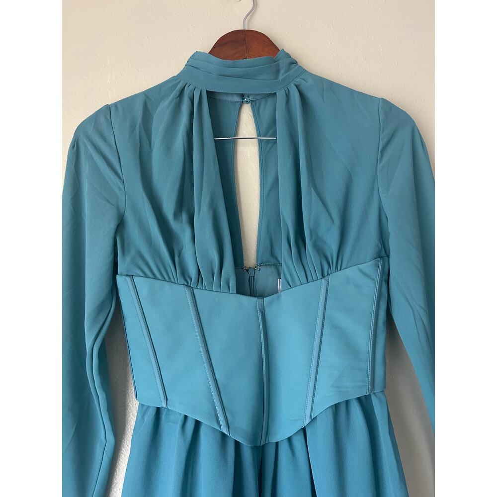 Oh Polly Teal Deep V Cutout Corset Mini Dress Us Size 4 - Picture 3 of 10